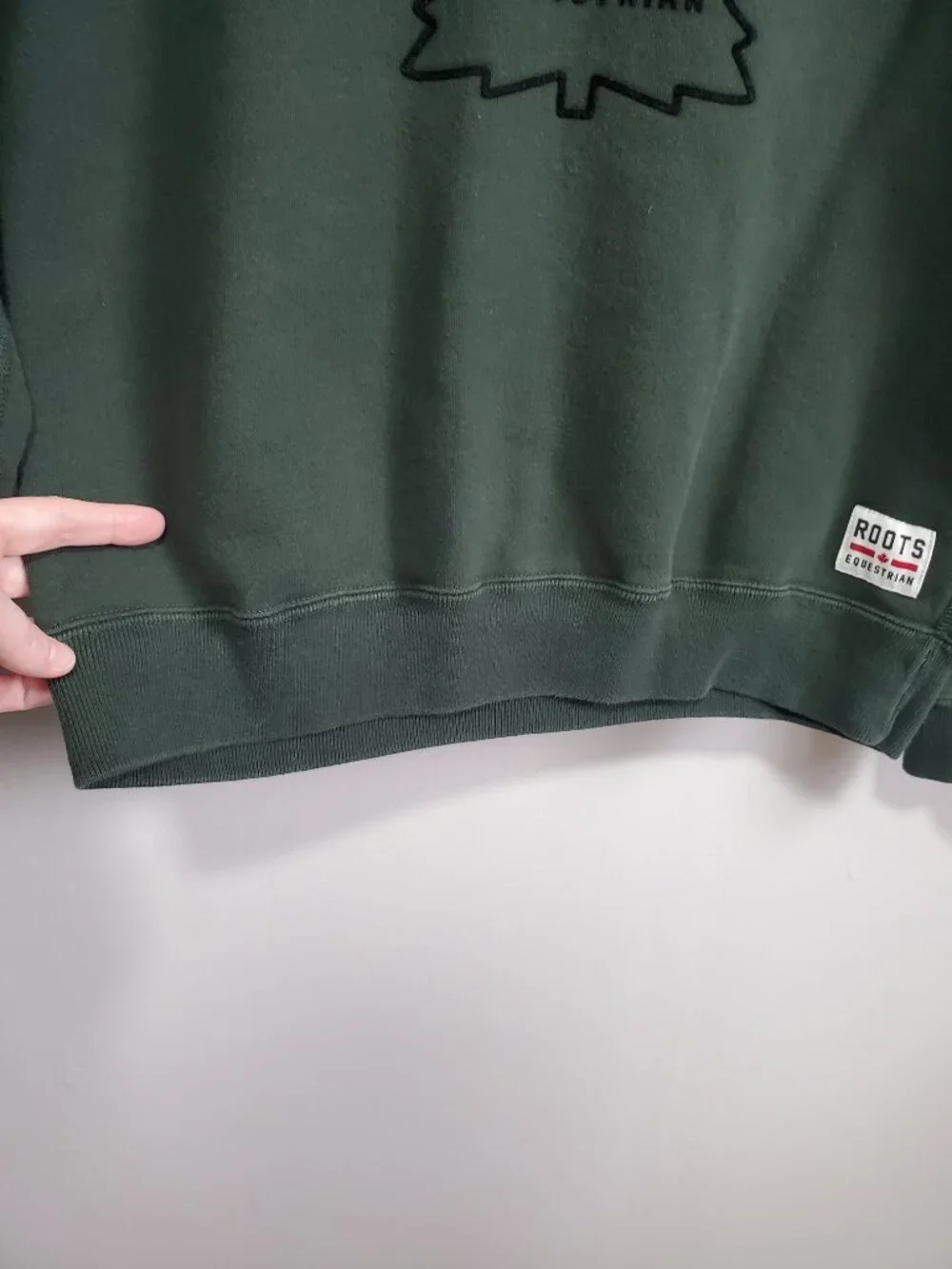 ROOTS Equestrian Sweatshirt Maple Leaf Terrycloth Green Black Women's Medium - Picture 7 of 11